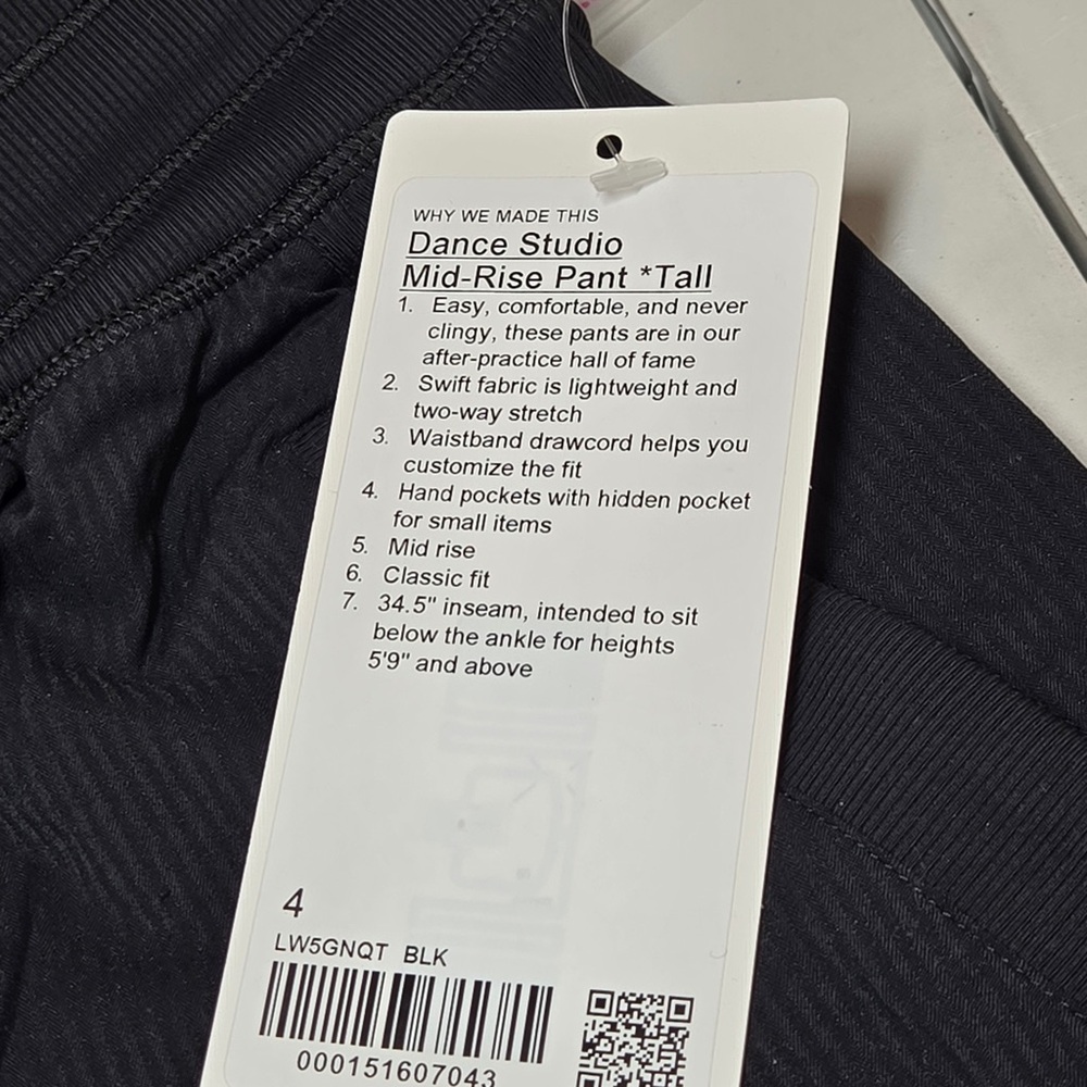 NWT LULULEMON Dance Studio Mid-Rise PantTall Black Size 4 5959 - Picture 7 of 14